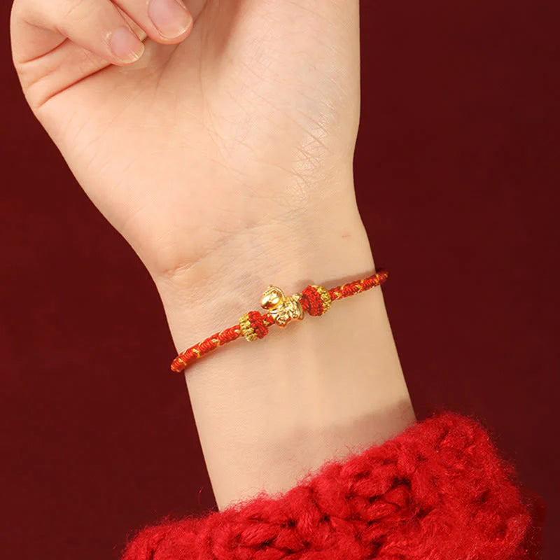 Buddha Stones 999 Gold Year Of The Horse Braided String Rope Luck Adjustable Bracelet