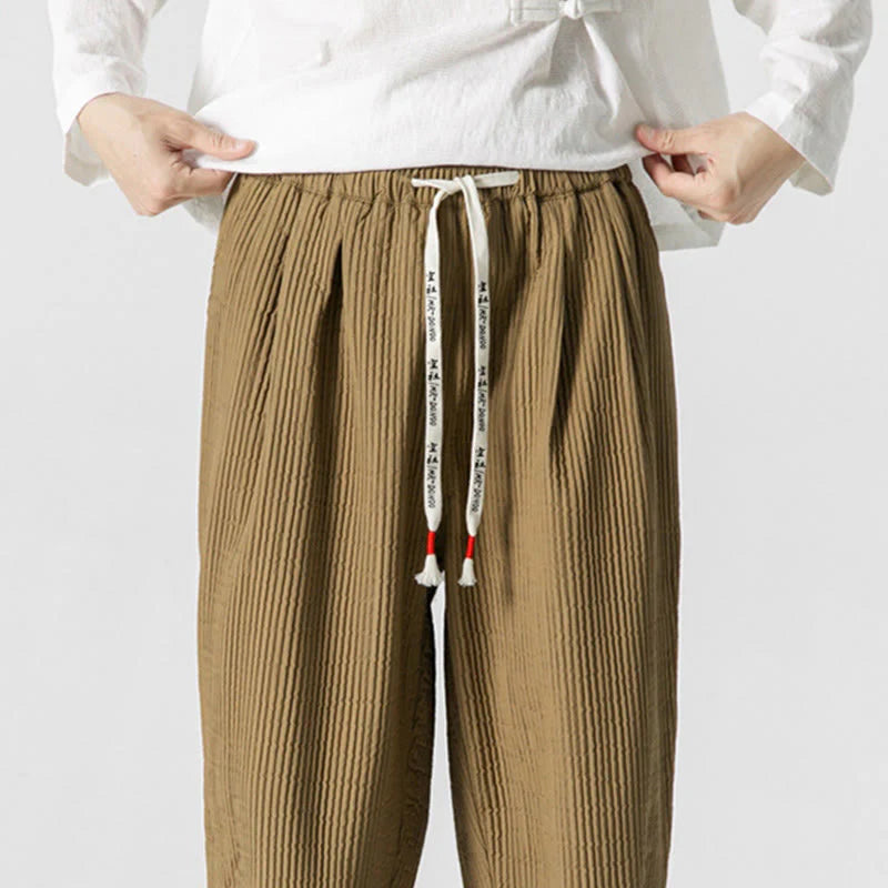 Buddha Stones Fall Solid Color Drawstring Men's Ankle-Length Harem Pants With Pockets