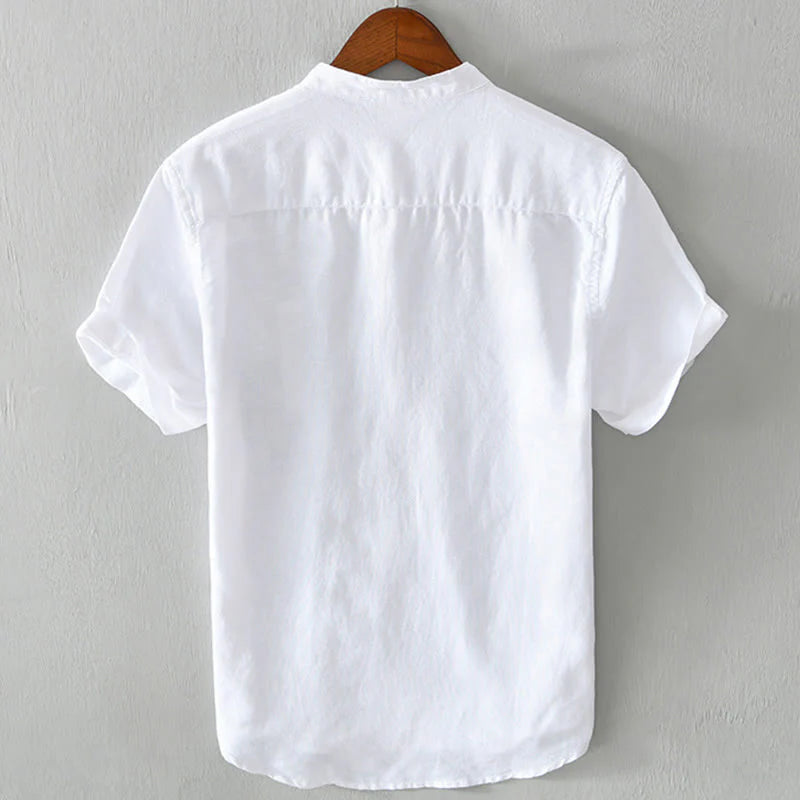 Buddha Stones Daily Plain Patch Color Matching Design Men's Short Sleeve Cotton Linen Shirt