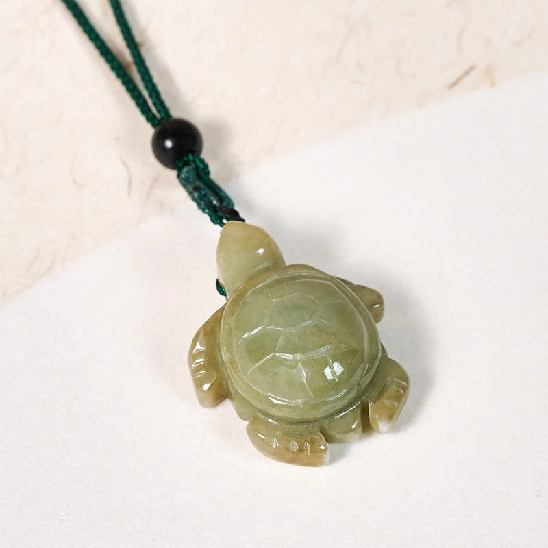 Buddha Stones Green Jade Turtle Prosperity Necklace Pendant