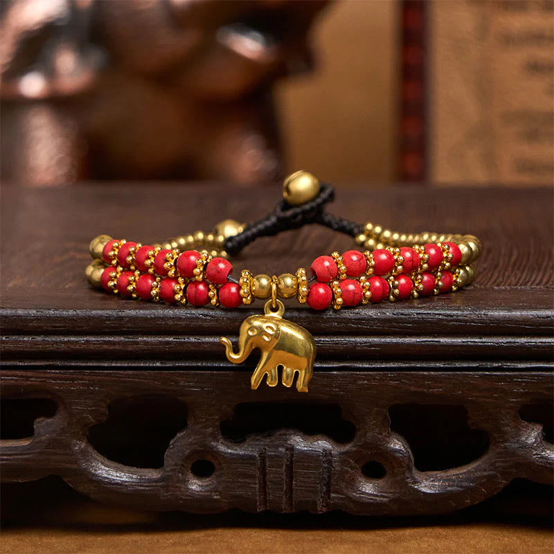 Buddha Stones Turquoise Elephant Luck Double-layer Plated Copper Strength Bracelet