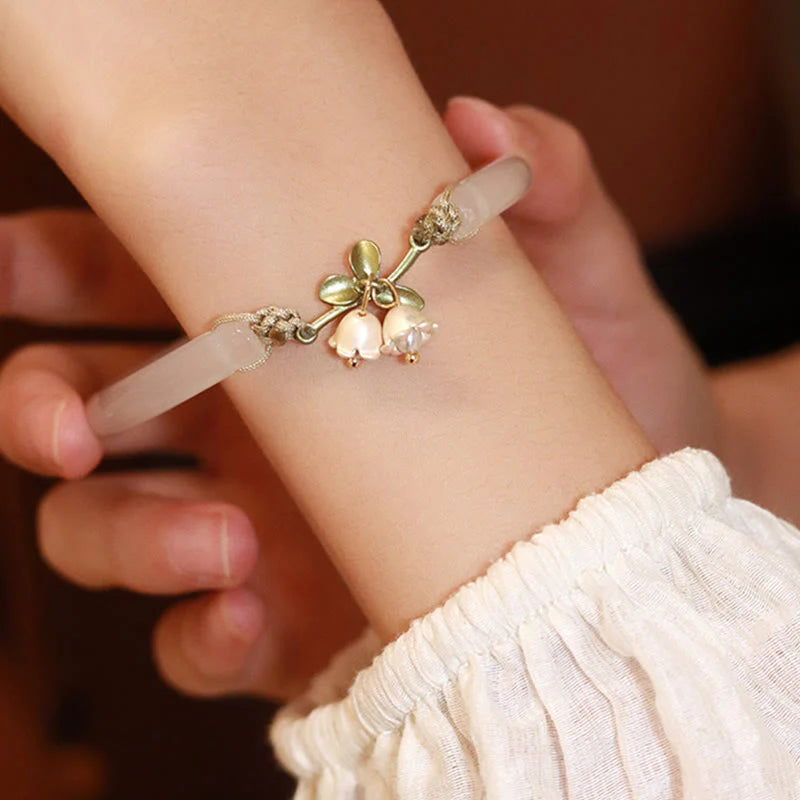 Buddha Stones Lily of the Valley Flower Happiness Strength Bracelet Bangle