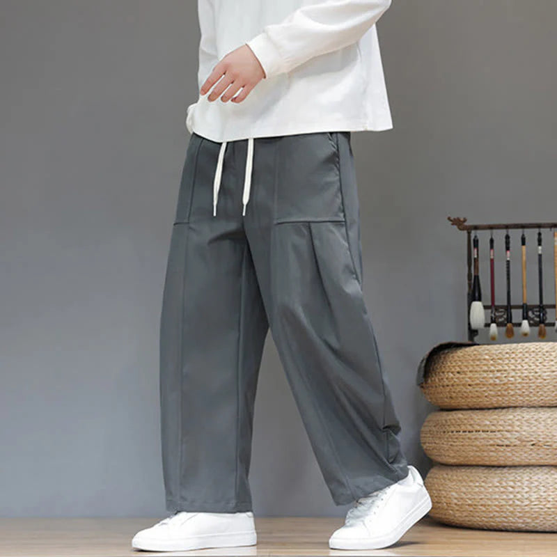 Buddha Stones Fall Pure Color Cotton Men's Cropped Harem Pants With Pockets