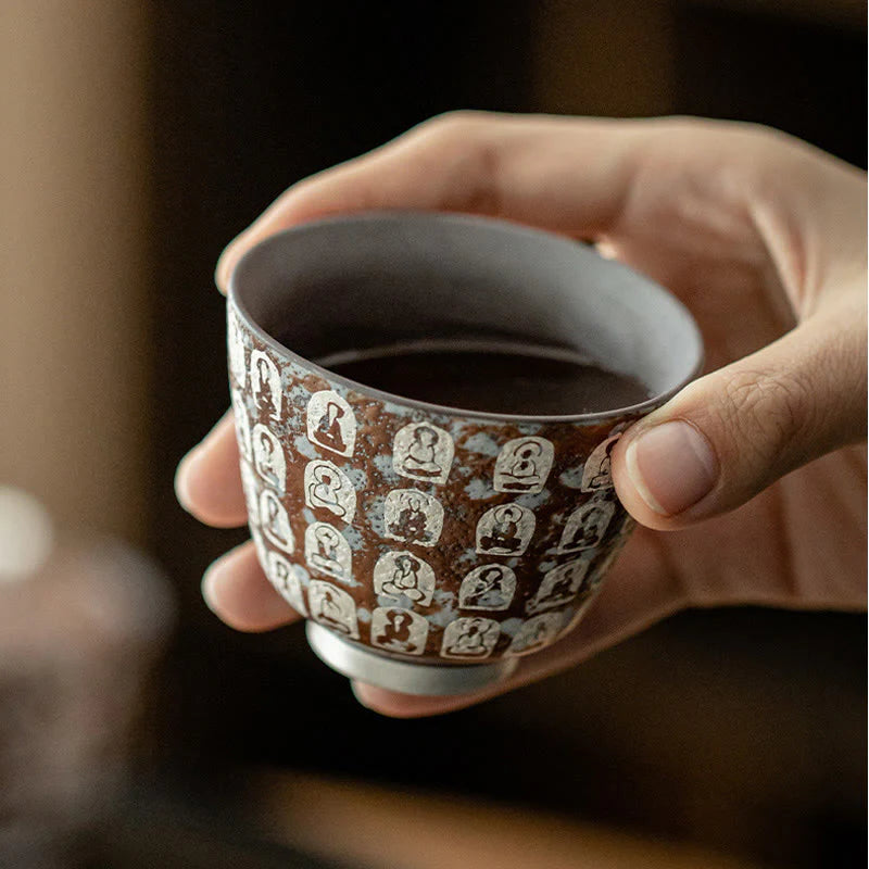 Buddha Stones Ten Thousand Buddha Poems Teacup Kung Fu Tea Cup 100ml With Gift Box
