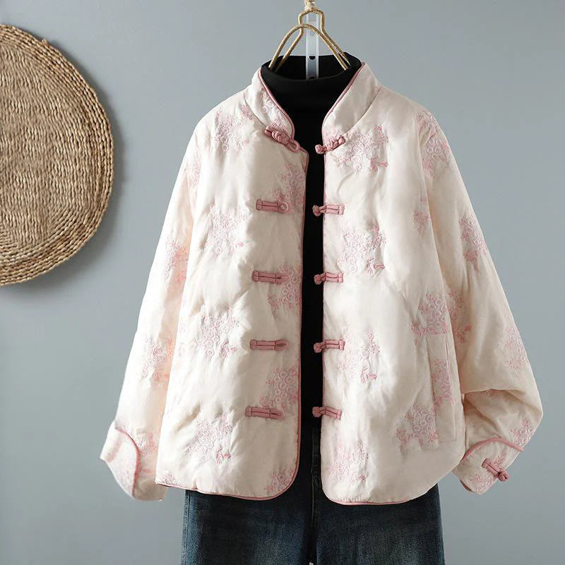 Buddha Stones Women's Embroidery Frog-button Long Sleeve Thicken Jacket With Pockets
