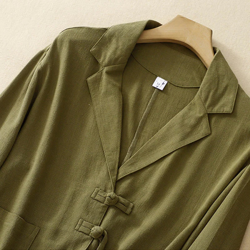 Buddha Stones Women's Cotton Linen Frog-Button Long Sleeve Jacket With Pockets