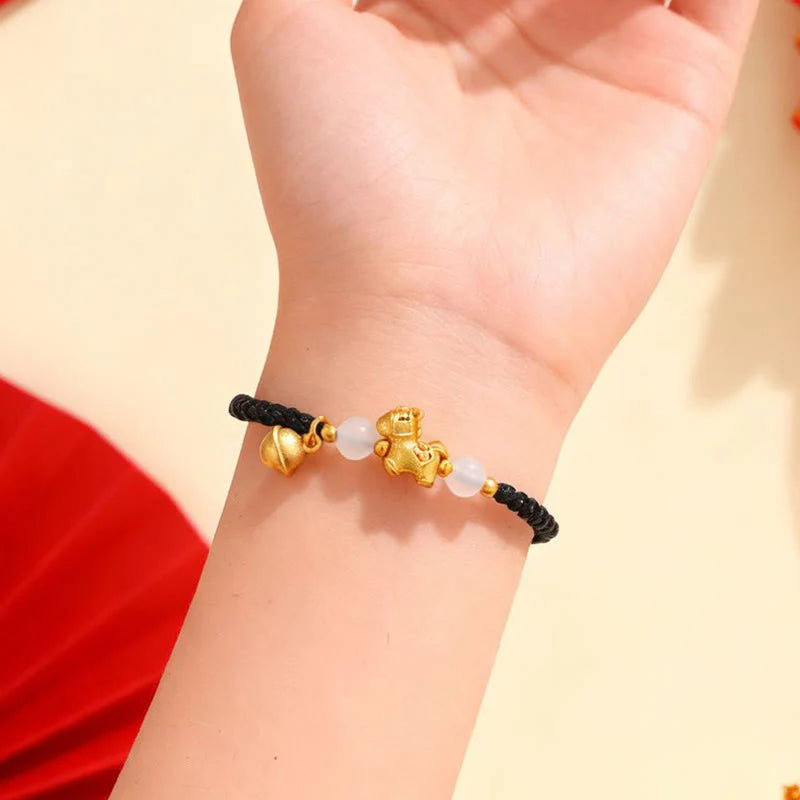 Buddha Stones Year Of The Horse Red String White Agate Connection Braided Bracelet