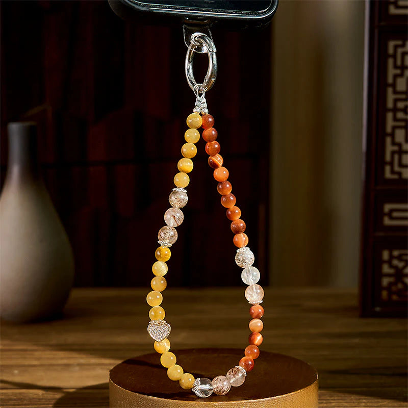 Buddha Stones Golden Tiger Eye Red Tiger Eye Heart Charm Strength Key Chain Phone Hanging Decoration