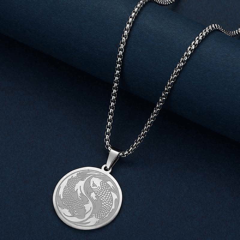 Buddha Stones Stainless Steel Double Koi Fish Success Necklace Pendant