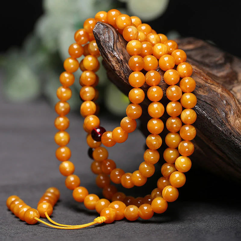 Buddha Stones Tibetan Amber Round Bead Mala