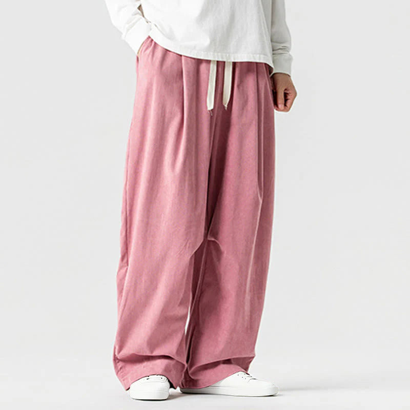 Buddha Stones Winter Drawstring Corduroy Cotton Men's Wide Leg Pants With Pockets