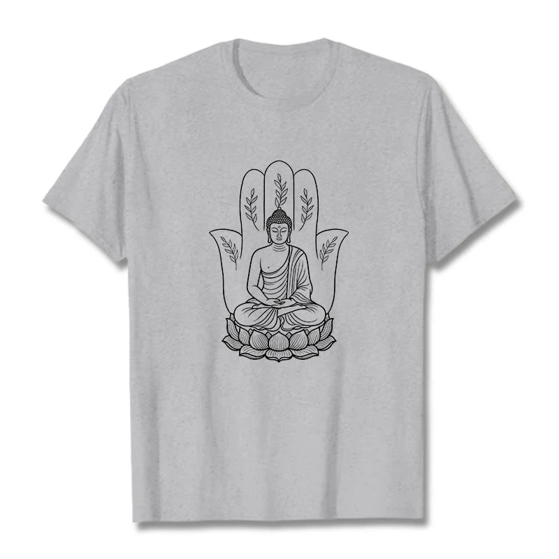 Buddha Stones Meditating Buddha Seated Hand Leaves Lotus Base Tee T-shirt