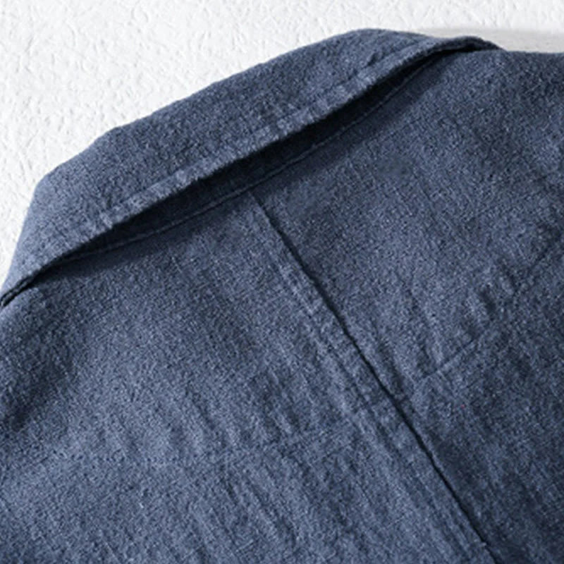 Buddha Stones Commute Fall Solid Color Lapel Men's Long Sleeve Cotton Linen Shirt With Pocket