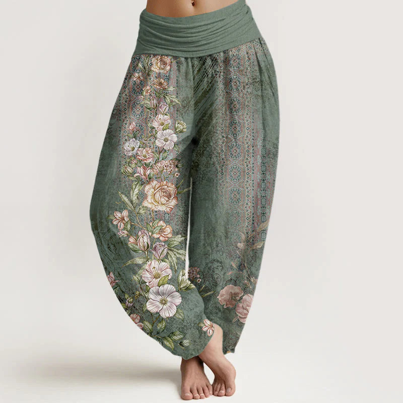 Buddha Stones Cotton Ethnic Floral Ethnic Totem Pattern Women's Elastic Waist Harem Pants