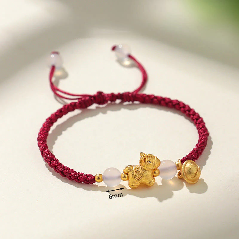 Buddha Stones Year Of The Horse Red String White Agate Connection Braided Bracelet