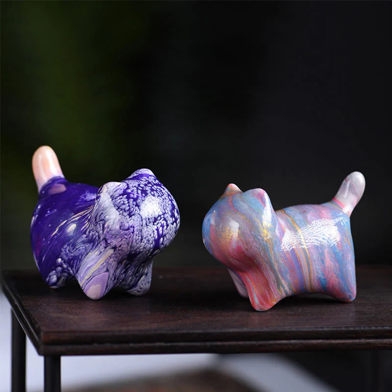 Buddha Stones Mini Lovely Cat Ebony Wood Lacquer Craft Peace Decoration