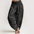 Buddha Stones Pure Cotton Koi Fish Floral Pattern Women's Elastic Waist Harem Pants