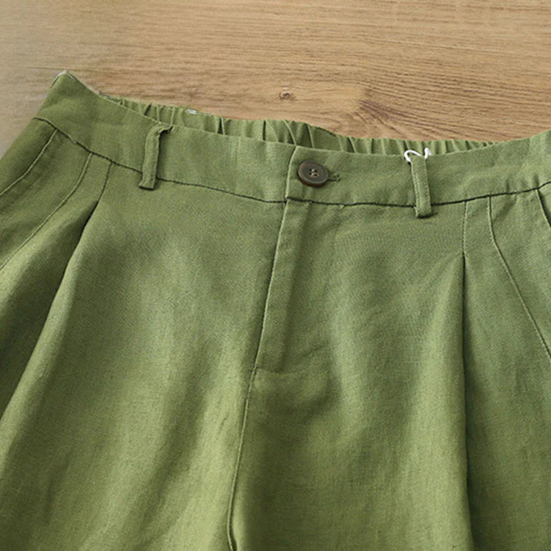 Buddha Stones Women's Fall Commute Solid Color Zipper Design Cotton Wide Leg Pants With Pockets
