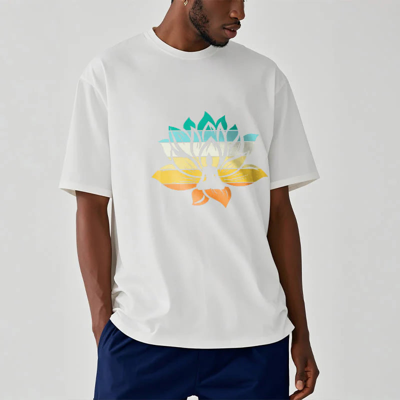 Buddha Stones Gradient-colored Lotus Flower Buddha Meditation Cotton Tee T-shirt