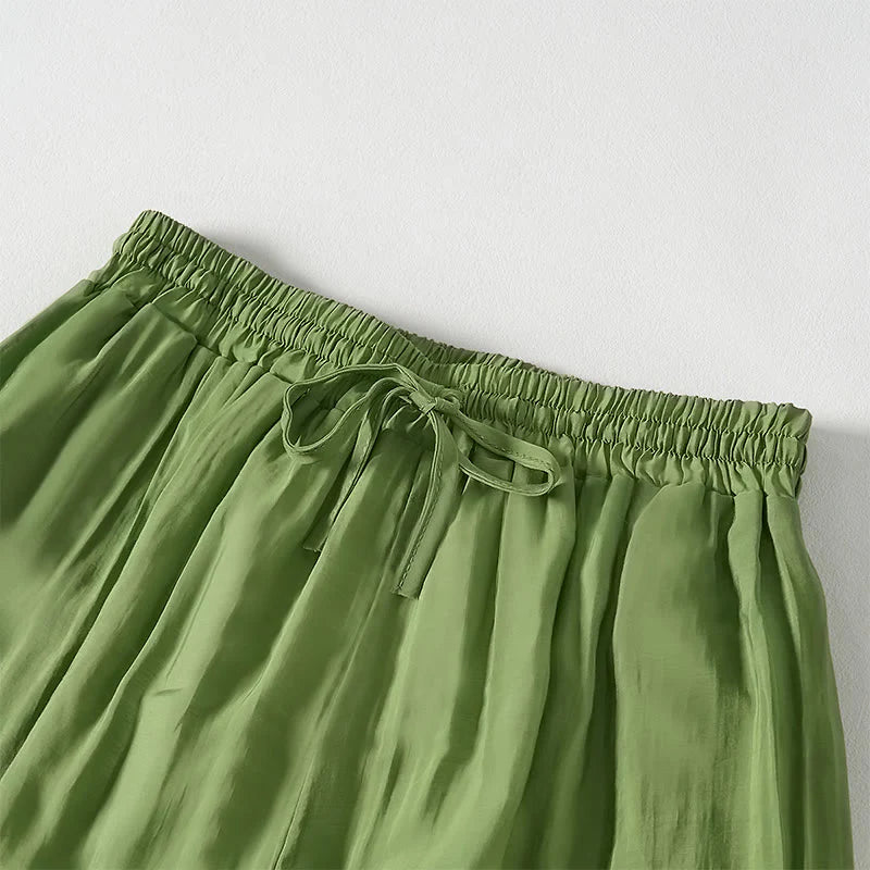 Buddha Stones Summer Green Ankle-Length Cotton Drawstring Women's Pants With Pockets