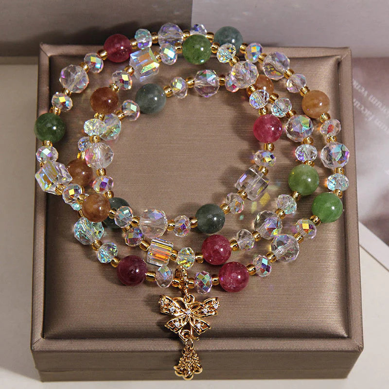 Buddha Stones Colorful Tourmaline Butterfly Wisdom Triple Wrap Bracelet