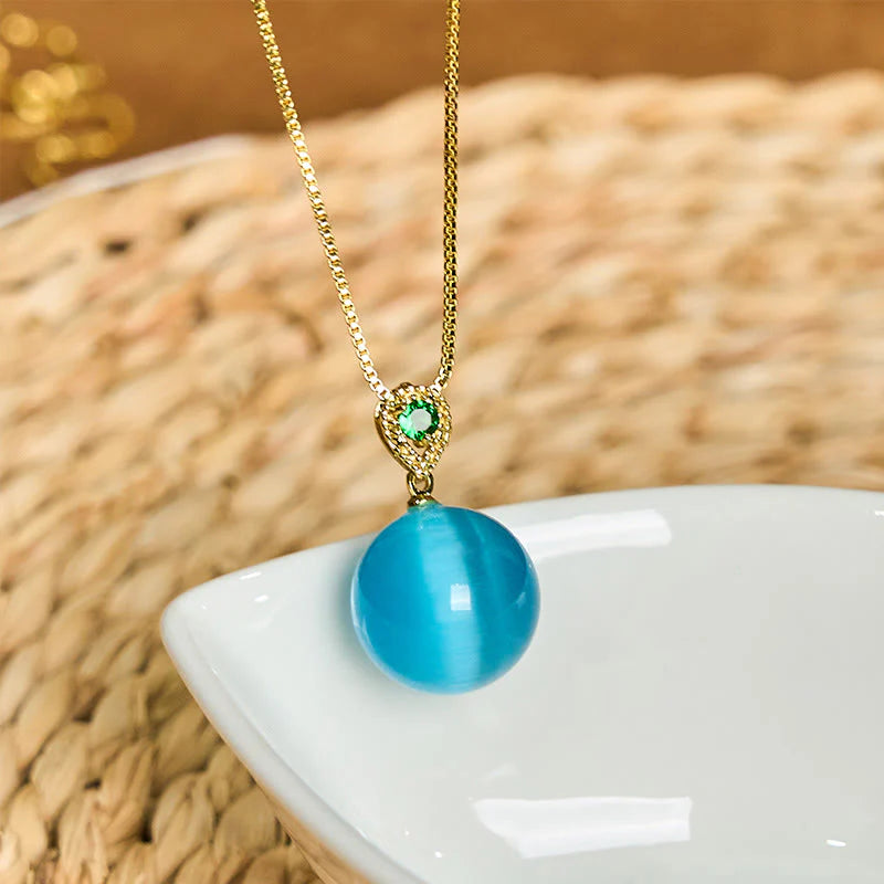 Buddha Stones Cat's Eye Round Ball Confidence Necklace Pendant
