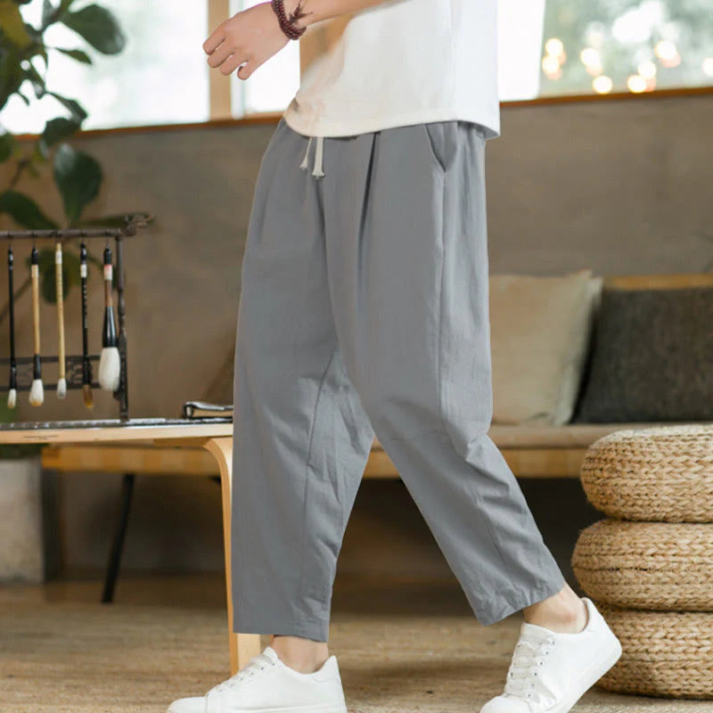 Buddha Stones Summer Men's Cotton Pants With Pockets