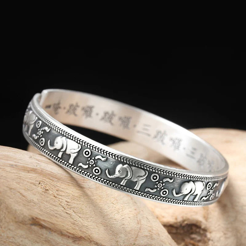 Buddha Stones Elephant White Copper Strength Bracelet Bangle (Extra 30% Off | USE CODE: FS30)