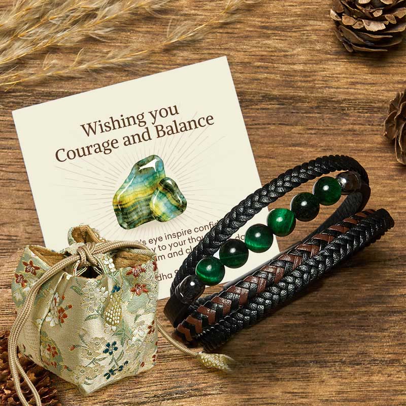 Buddha Stones Wishing You Courage and Balance Green Tiger Eye Bracelet Includes Gift Message Card