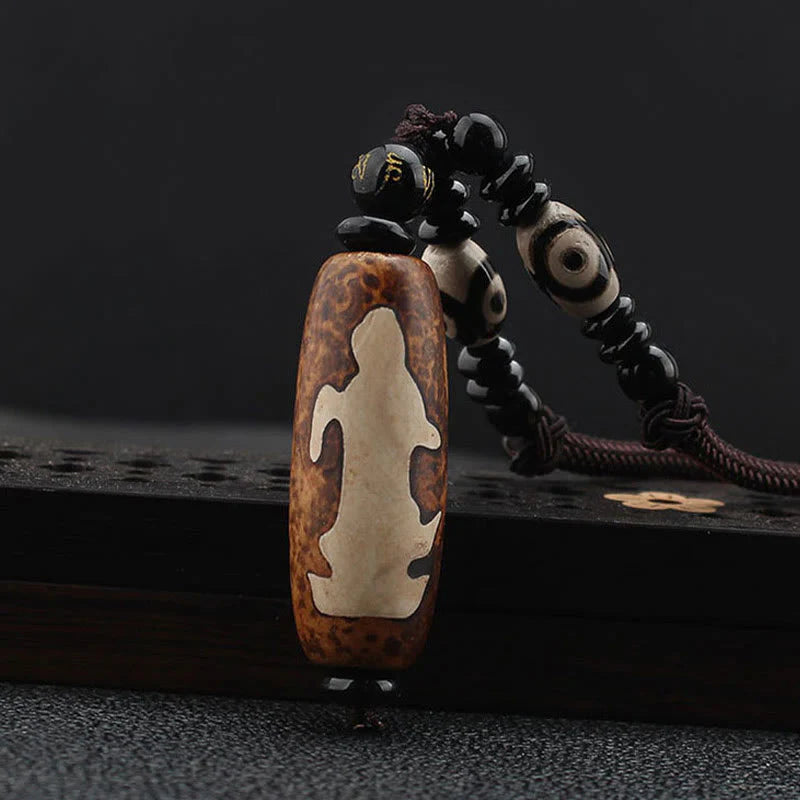 Buddha Stones Tibet Om Mani Padme Hum Dzi Bead Avalokitesvara Pattern Wealth Necklace Pendant