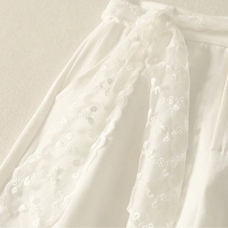 Buddha Stones Daily Solid Color Lace Belt Women's Wide Leg Cotton Pants With Pockets