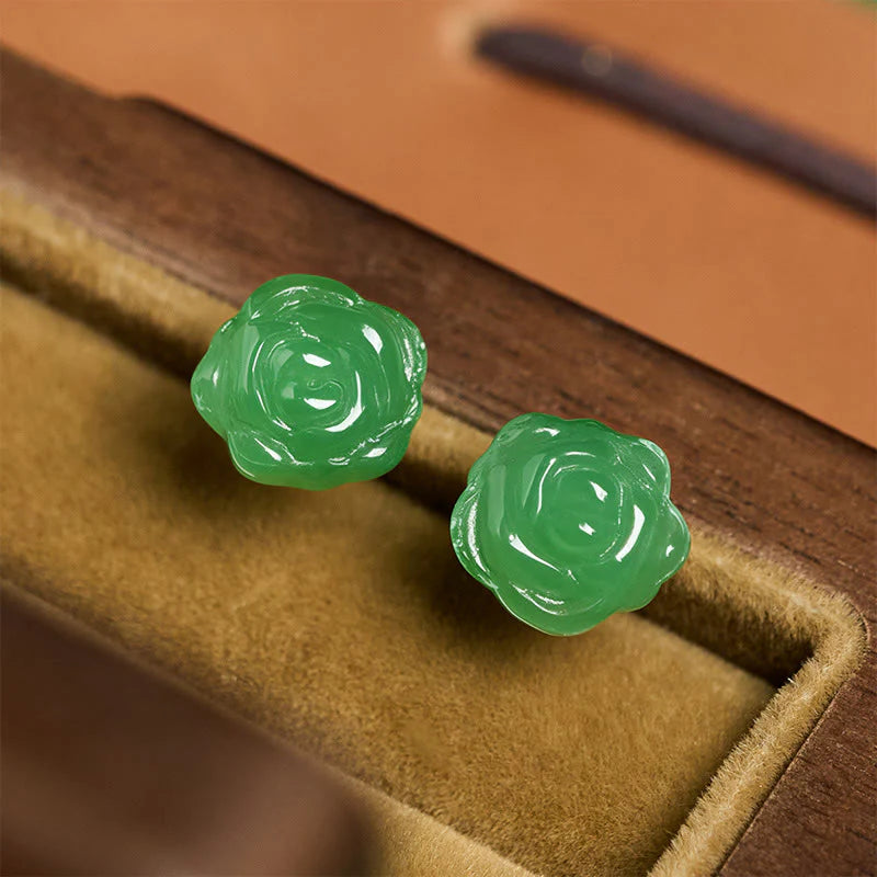 Buddha Stones 925 Sterling Silver Green Chalcedony Rose Strength Courage Earrings