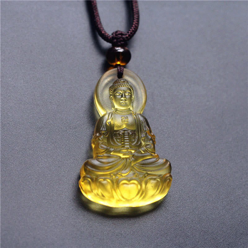 Buddha Stones Liuli Crystal Medicine Buddha Serenity Necklace Pendant