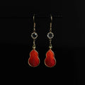 Buddha Stones Handcrafted Red Silk Art Gourd Glass Blessing Fortune Hook Earrings
