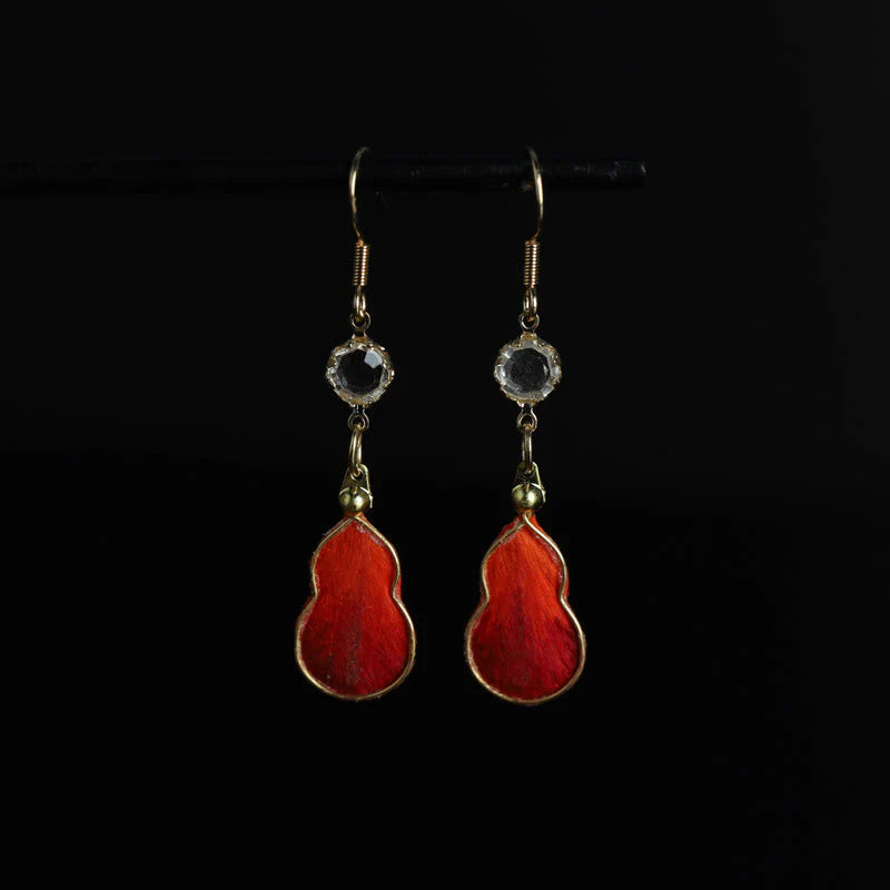 Buddha Stones Handcrafted Red Silk Art Gourd Glass Blessing Fortune Hook Earrings