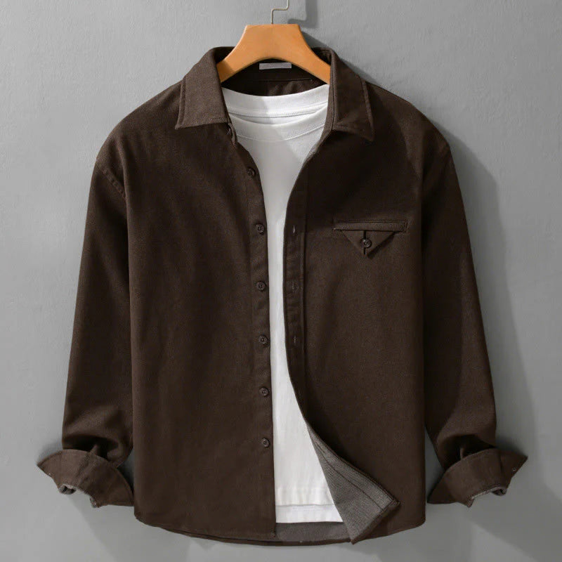 Buddha Stones Fall Solid Buttons Down Men's Stand Collar Long Sleeve Cotton Shirt