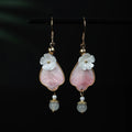 Buddha Stones Handcrafted Silk Art Petal Good Fortune Blessing Dangle Hook Earrings