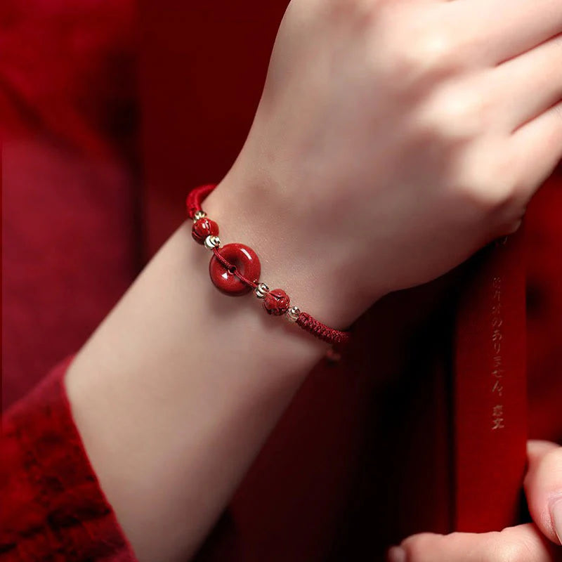 Buddha Stones Handmade Lotus Cinnabar Peace Buckle Blessing Braid Bracelet (Extra 35% Off | USE CODE: FS35)