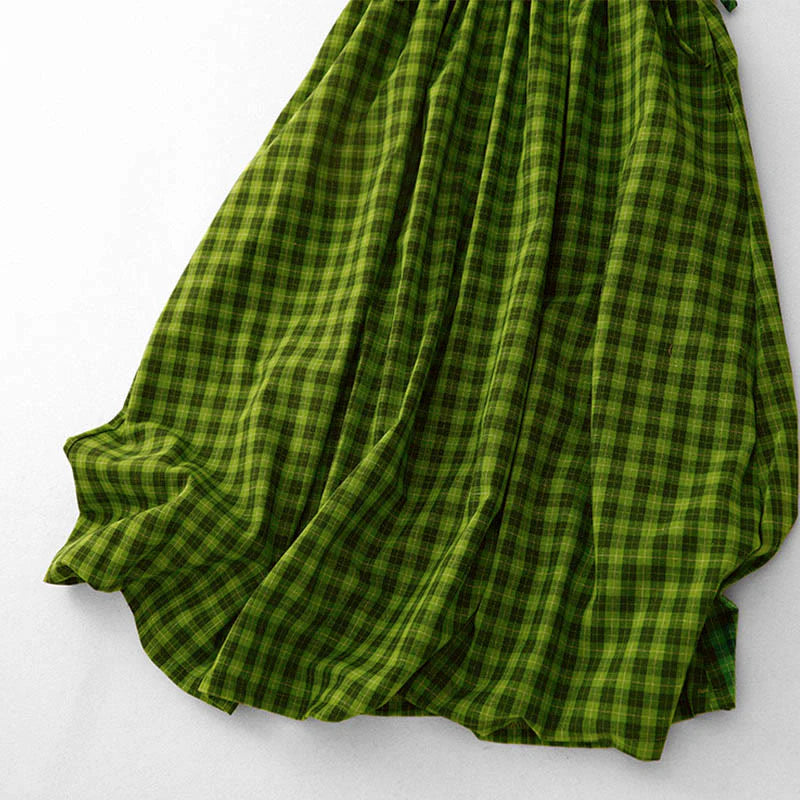 Buddha Stones Sleeveless Plaid Summer Midi Dress With Pockets