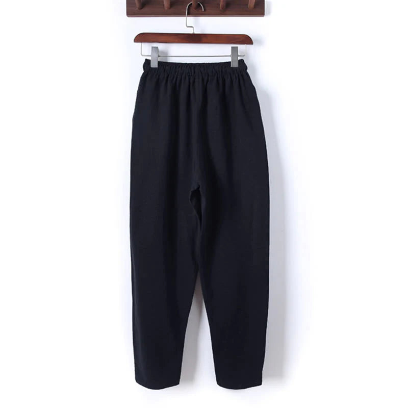 Buddha Stones 2Pcs Solid Color Men's Frog-Button Long Sleeve Cotton Shirt Pants Set With Pockets