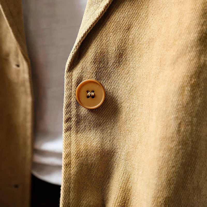 Buddha Stones Spring Fall Buttons Lapel Collar Long Sleeve Mid-length Cotton Women's Jacket With Pockets