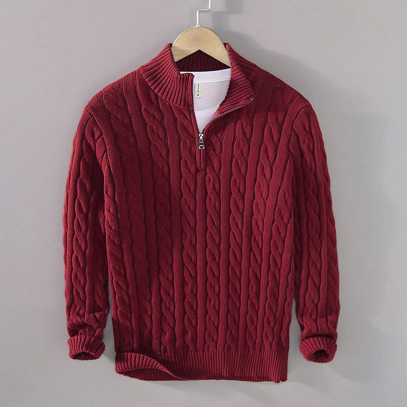 Buddha Stones Winter Textured High Neck Zipper Design Men's Long Sleeve Cotton Sweater