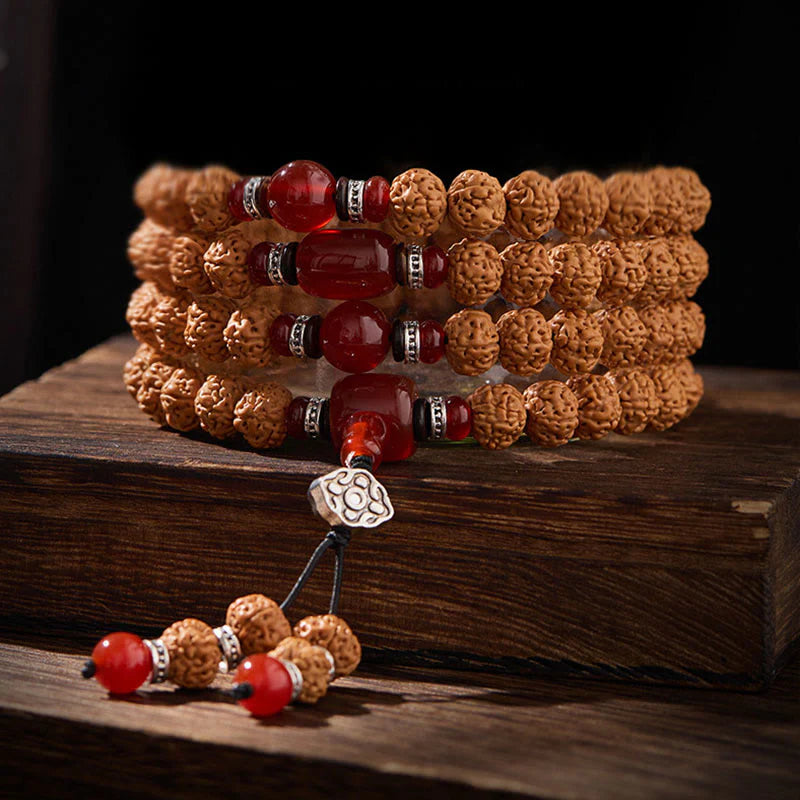 Buddha Stones Tibetan 108 Beads Bodhi Seed Three-eyed Dzi Bead Auspiciousness Mala
