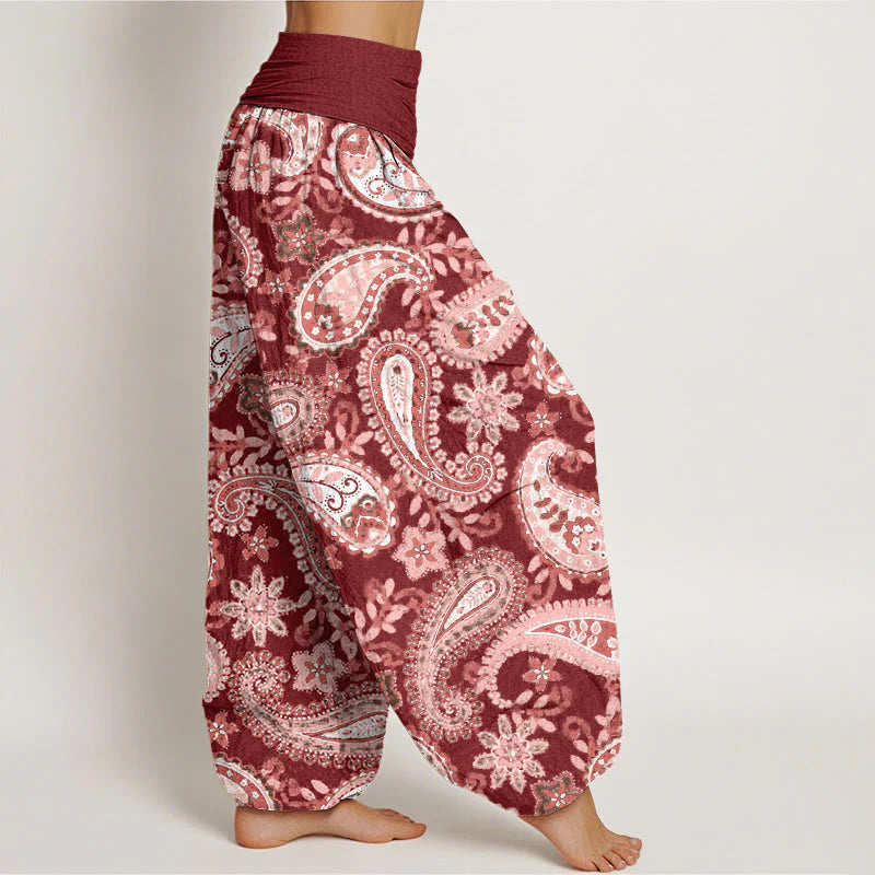 Buddha Stones Cotton Casual Paisley Pattern Women's Elastic Waist Harem Pants