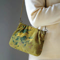 Buddha Stones Yellow Green Flower Black Persimmon Metal Chain Crossbody Bag Shoulder Bag Handbag