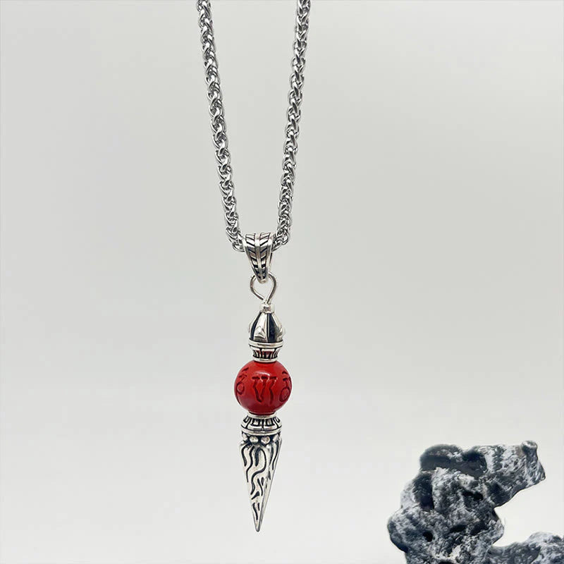 Buddha Stones Cinnabar Sanskrit Dorje Vajra Pattern Blessing Necklace Pendant
