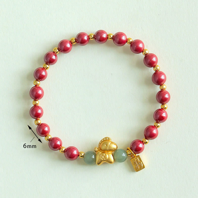 Buddha Stones Chinese Zodiac Year of the Horse Fu Character Cinnabar Hetian Jade Blessing Bracelet