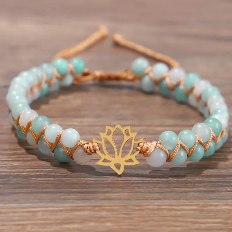 Buddha Stones Amazonite Beads Lotus Flower Balance Weave Bracelet (Extra 30% Off | USE CODE: FS30)