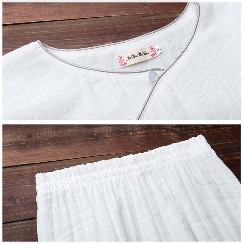Buddha Stones 2Pcs Simple Design White Top Pants Meditation Yoga Zen Tai Chi Clothing Women's Set