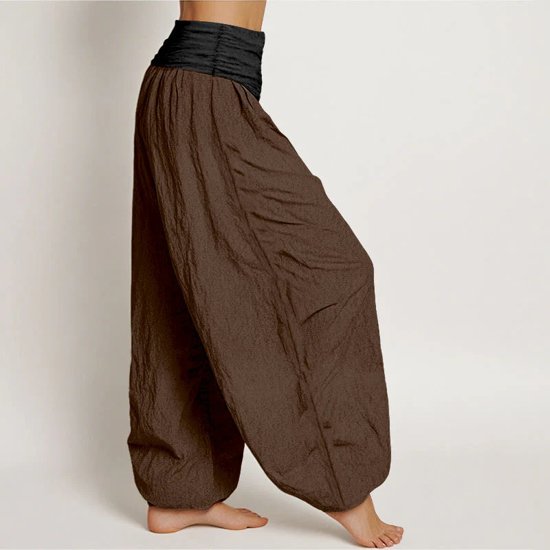 Buddha Stones Cotton Green Black Brown Red Solid Color Women's Elastic Waist Harem Pants